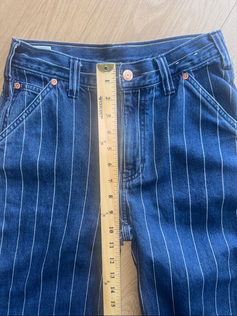 GAP 90s Loose Carpenter Mid Rise Medium Indigo Pinstripe Jeans Size 24 - Picture 15 of 16